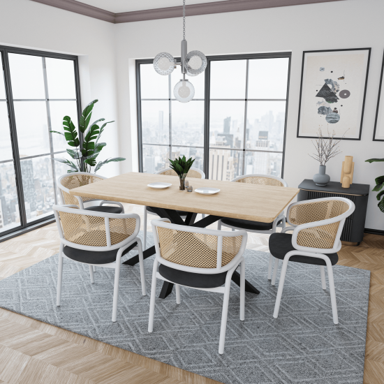 Leisuremod Ervilla Modern Dining Chair with Steel Legs and Wicker Back, Black