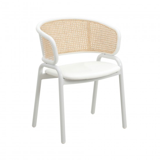 Leisuremod Ervilla Modern Dining Chair with Steel Legs and Wicker Back, White