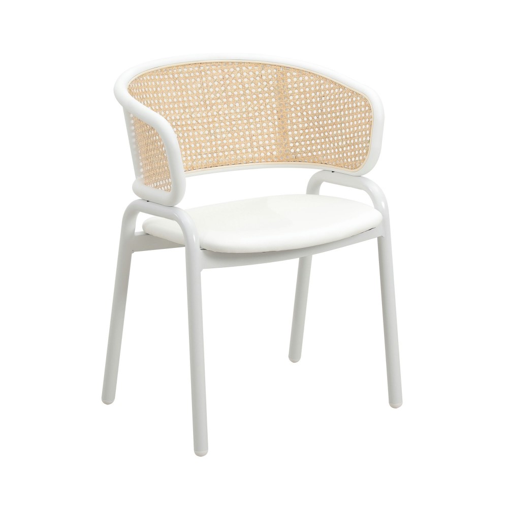 Leisuremod Ervilla Modern Dining Chair with Steel Legs and Wicker Back, White