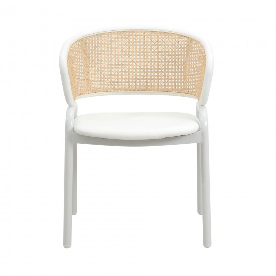 Leisuremod Ervilla Modern Dining Chair with Steel Legs and Wicker Back, White