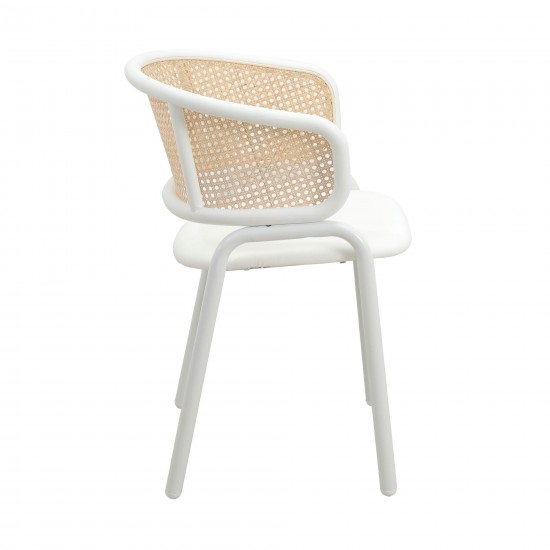 Leisuremod Ervilla Modern Dining Chair with Steel Legs and Wicker Back, White