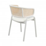 Leisuremod Ervilla Modern Dining Chair with Steel Legs and Wicker Back, White