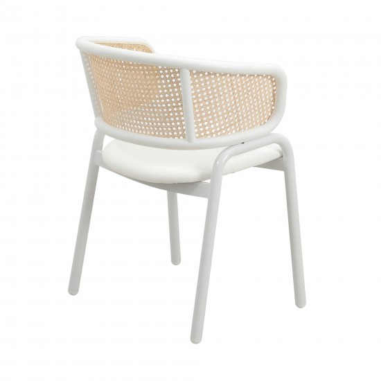 Leisuremod Ervilla Modern Dining Chair with Steel Legs and Wicker Back, White