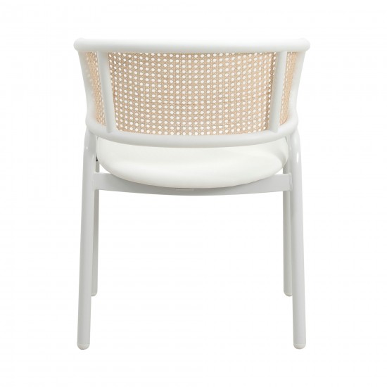 Leisuremod Ervilla Modern Dining Chair with Steel Legs and Wicker Back, White