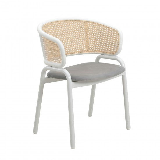 Leisuremod Ervilla Modern Dining Chair with Steel Legs and Wicker Back, Grey