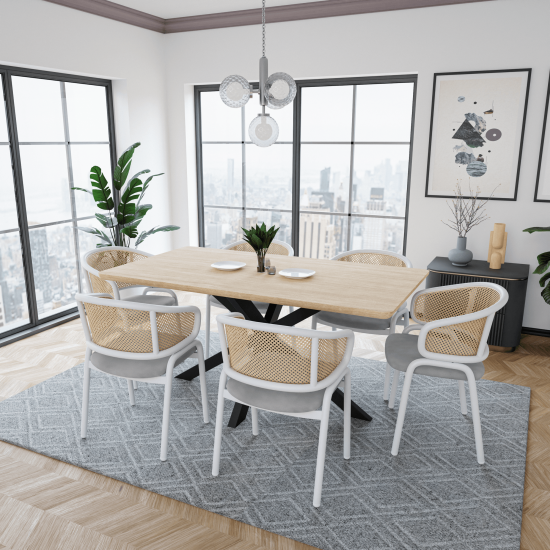 Leisuremod Ervilla Modern Dining Chair with Steel Legs and Wicker Back, Grey