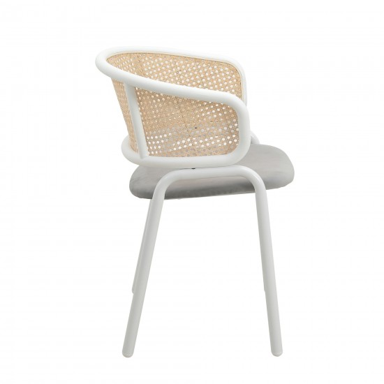 Leisuremod Ervilla Modern Dining Chair with Steel Legs and Wicker Back, Grey