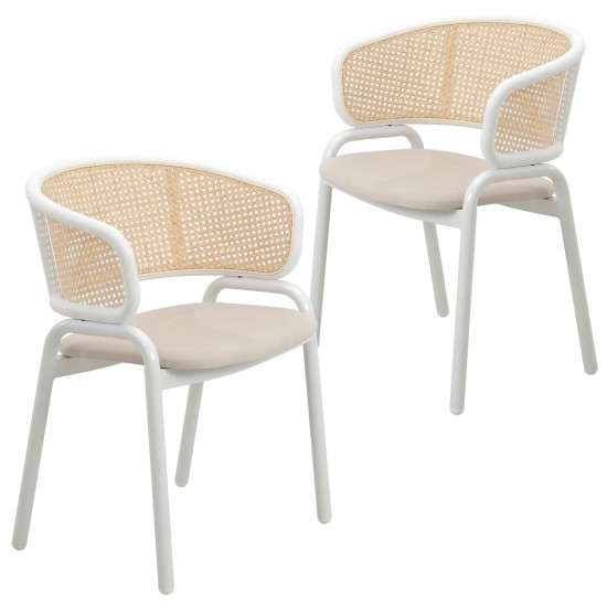 Leisuremod Ervilla Modern Dining Chair with Steel Legs, Set of 2, Beige