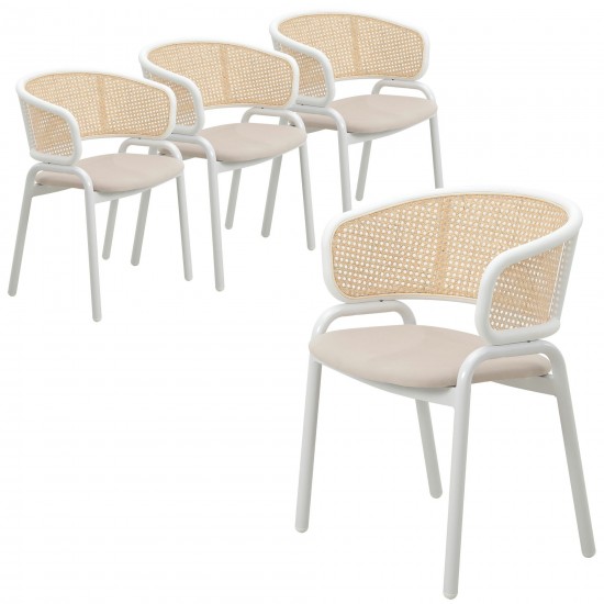 Leisuremod Ervilla Modern Dining Chair with Steel Legs, Set of 4, Beige