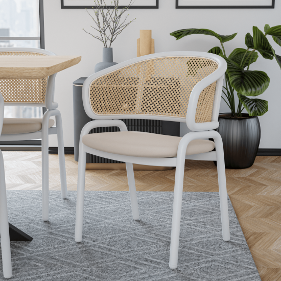 Leisuremod Ervilla Modern Dining Chair with Steel Legs, Set of 4, Beige