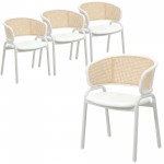 Leisuremod Ervilla Modern Dining Chair with Steel Legs, Set of 4, White