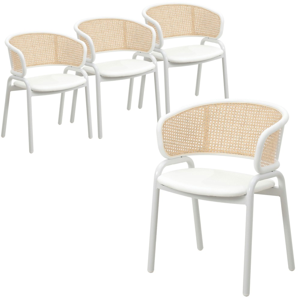 Leisuremod Ervilla Modern Dining Chair with Steel Legs, Set of 4, White