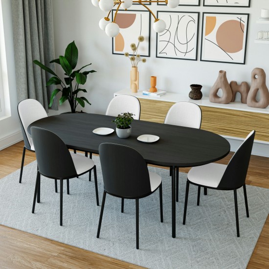 LeisureMod Tule Mid-Century Modern Dining Side Chair Set of 2, Black/White