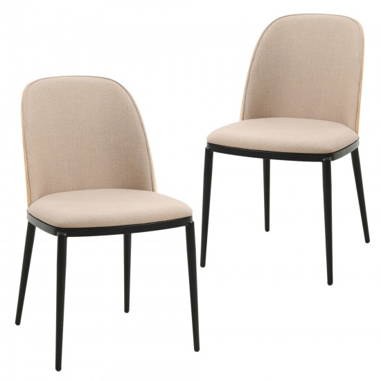 LeisureMod Tule Mid-Century Dining Side Chair Set of 2, Natural Wood/Brown