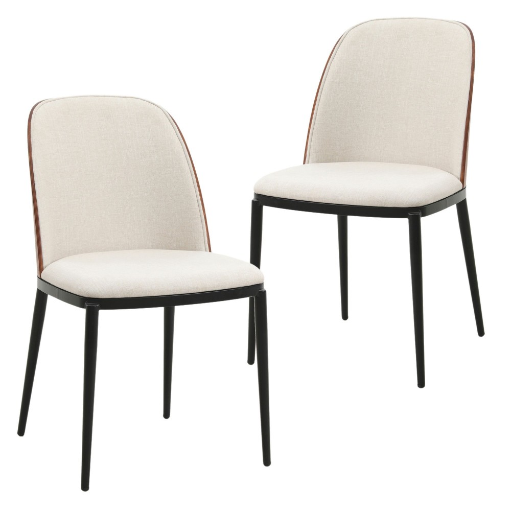 LeisureMod Tule Mid-Century Modern Dining Side Chair Set of 2, Walnut/Beige