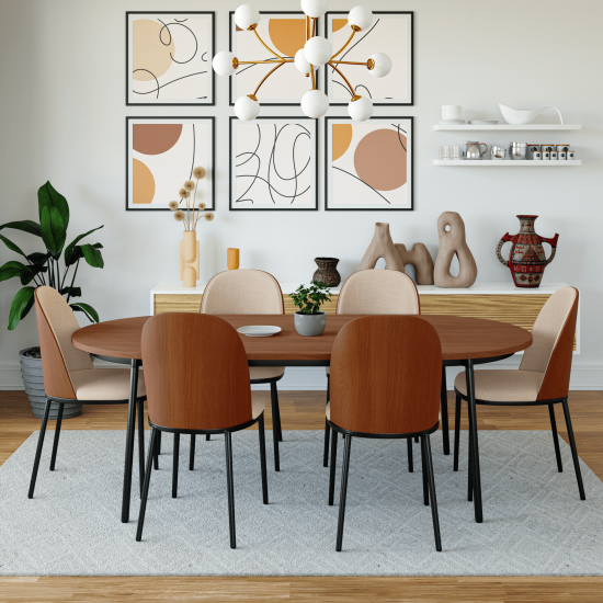 LeisureMod Tule Mid-Century Dining Side Chair Set of 2, Walnut/Light Brown