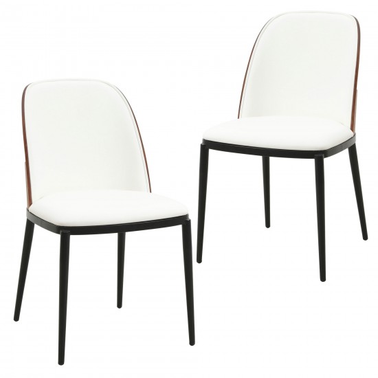 LeisureMod Tule Mid-Century Modern Dining Side Chair Set of 2, Walnut/White