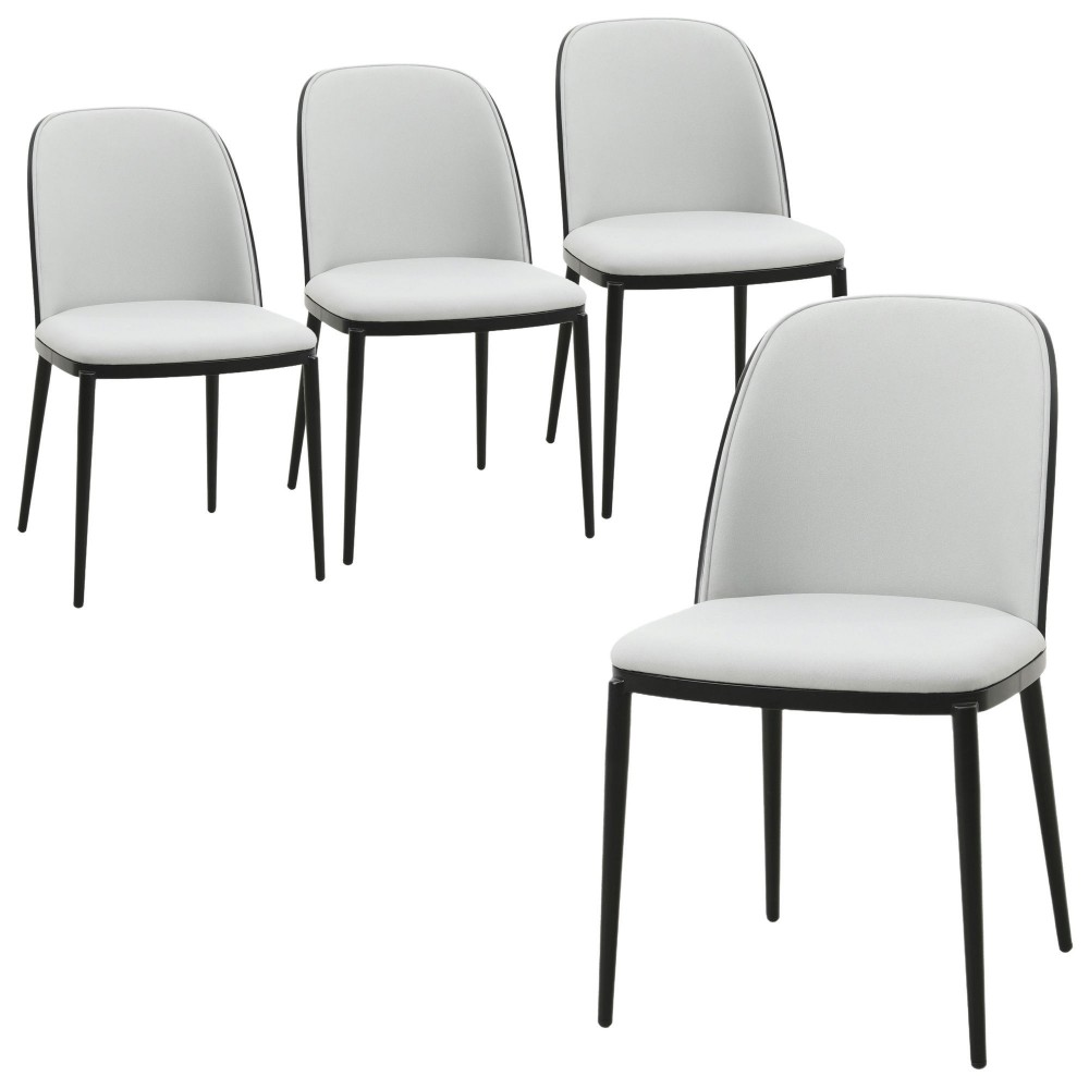 LeisureMod Tule Mid-Century Dining Side Chair Set of 4, Black/Platinum Blue