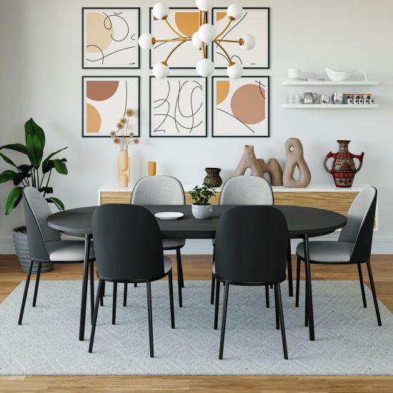 LeisureMod Tule Mid-Century Dining Side Chair Set of 4, Black/Platinum Blue