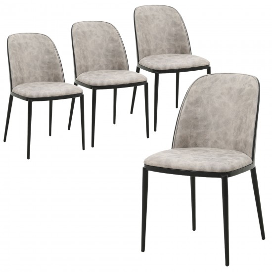 LeisureMod Tule Mid-Century Modern Dining Side Chair Set of 4, Black/Charcoal