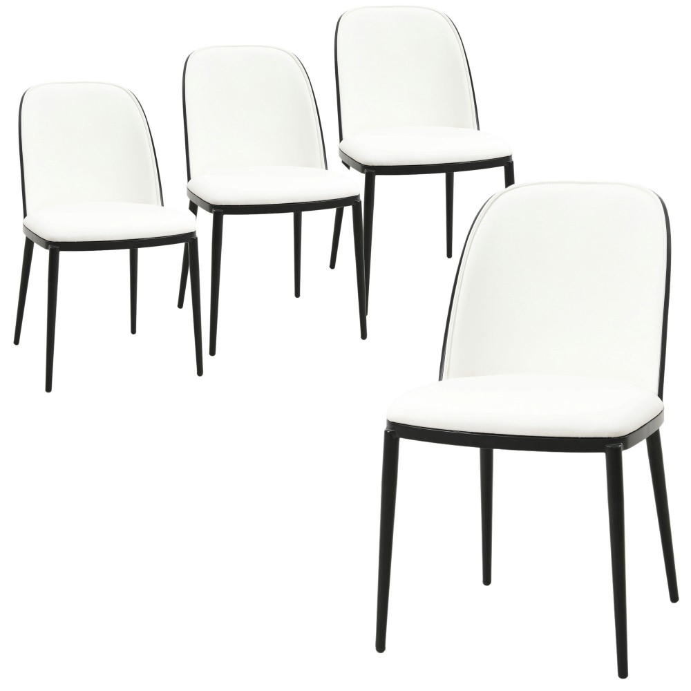 LeisureMod Tule Mid-Century Modern Dining Side Chair Set of 4, Black/White