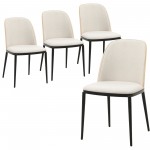 LeisureMod Tule Mid-Century Dining Side Chair Set of 4, Natural Wood/Beige