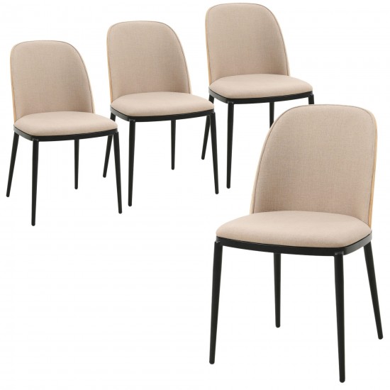 LeisureMod Tule Mid-Century Dining Side Chair Set of 4, Natural Wood/Brown