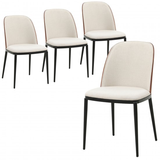 LeisureMod Tule Mid-Century Modern Dining Side Chair Set of 4, Walnut/Beige