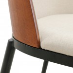 LeisureMod Tule Mid-Century Modern Dining Side Chair Set of 4, Walnut/Beige