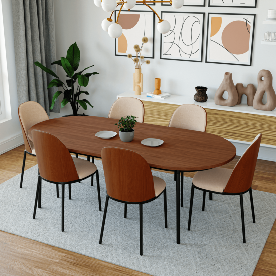 LeisureMod Tule Mid-Century Dining Side Chair Set of 4, Walnut/Light Brown