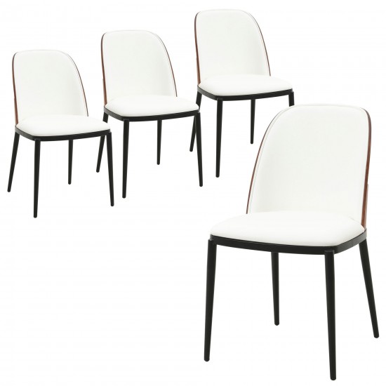 LeisureMod Tule Mid-Century Modern Dining Side Chair Set of 4, Walnut/White