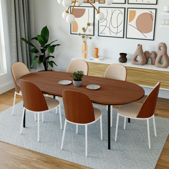 LeisureMod Tule Mid-Century Modern Dining Side Chair, Walnut/Light Brown