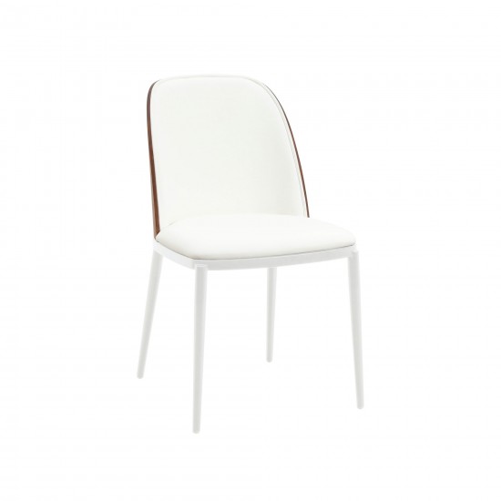 LeisureMod Tule Mid-Century Modern Dining Side Chair, Walnut/White