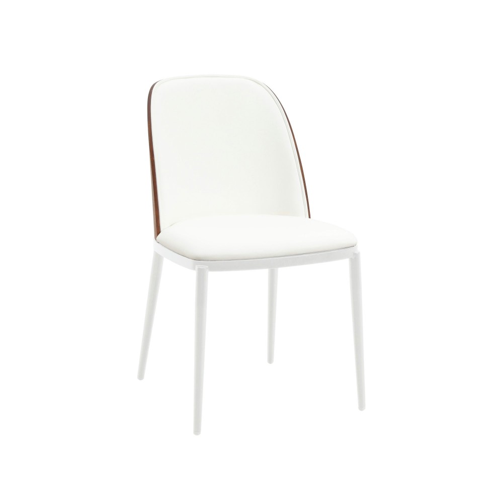 LeisureMod Tule Mid-Century Modern Dining Side Chair, Walnut/White