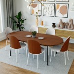 LeisureMod Tule Mid-Century Modern Dining Side Chair, Walnut/White