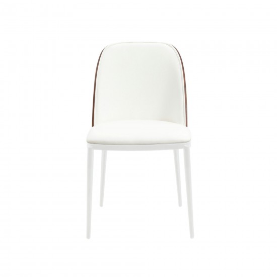 LeisureMod Tule Mid-Century Modern Dining Side Chair, Walnut/White