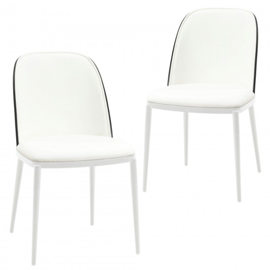 LeisureMod Tule Mid-Century Modern Dining Side Chair, Set of 2, Black/White