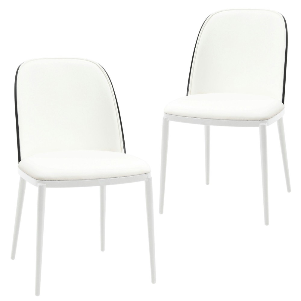 LeisureMod Tule Mid-Century Modern Dining Side Chair, Set of 2, Black/White