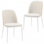 LeisureMod Tule Mid-Century Dining Side Chair, Set of 2, Natural Wood/Beige