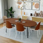 LeisureMod Tule Mid-Century Modern Dining Side Chair, Set of 2, Walnut/Beige