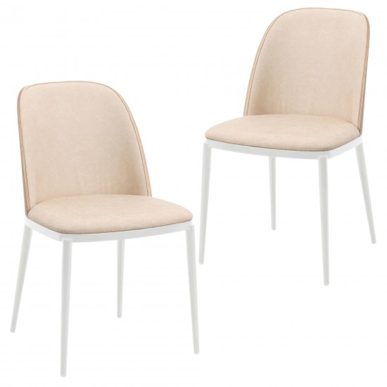 LeisureMod Tule Mid-Century Dining Side Chair, Set of 2, Walnut/Light Brown