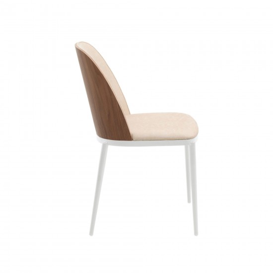 LeisureMod Tule Mid-Century Dining Side Chair, Set of 2, Walnut/Light Brown