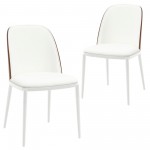 LeisureMod Tule Mid-Century Modern Dining Side Chair, Set of 2, Walnut/White