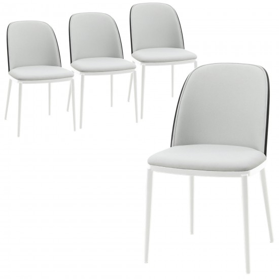 LeisureMod Tule Mid-Century Dining Side Chair, Set of 4, Black/Platinum Blue