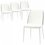 LeisureMod Tule Mid-Century Modern Dining Side Chair, Set of 4, Black/White