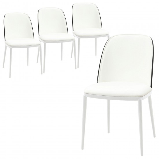 LeisureMod Tule Mid-Century Modern Dining Side Chair, Set of 4, Black/White