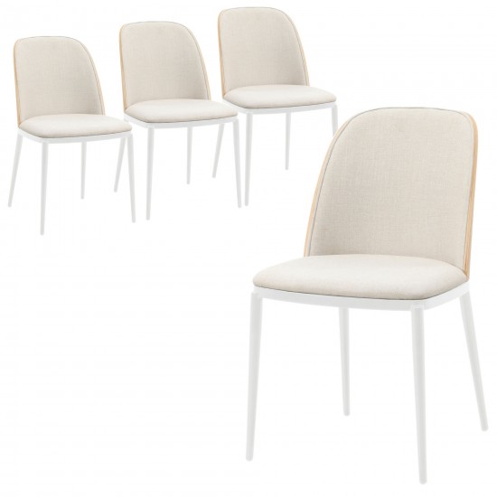 LeisureMod Tule Modern Dining Side Chair Set of 4, Natural Wood/Beige