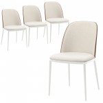 LeisureMod Tule Mid-Century Modern Dining Side Chair, Set of 4, Walnut/Beige