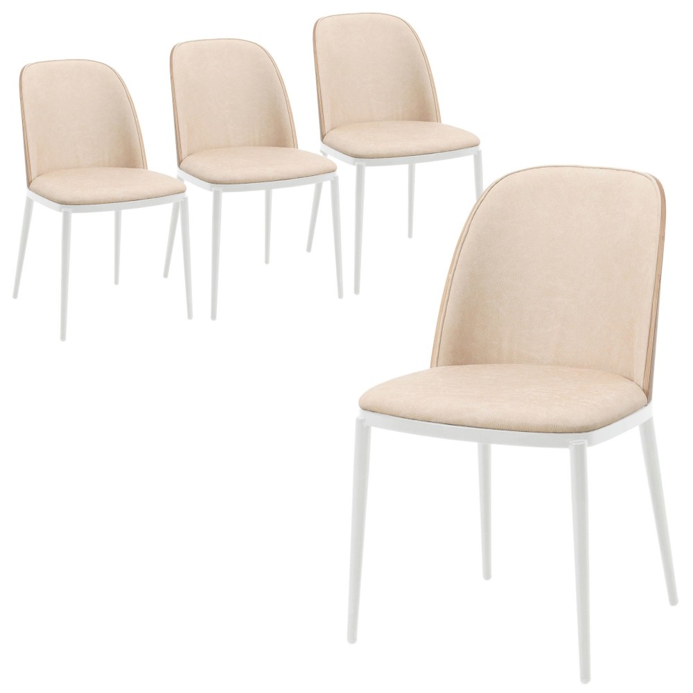 LeisureMod Tule Mid-Century Dining Side Chair, Set of 4, Walnut/Light Brown