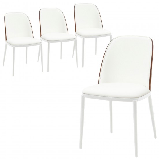 LeisureMod Tule Mid-Century Modern Dining Side Chair, Set of 4, Walnut/White